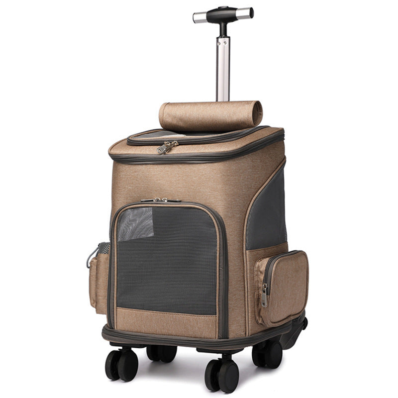 Portable Folding Trolley Pet Backpack Traveling Backpack With Universal Wheel Trolley Pet Bag