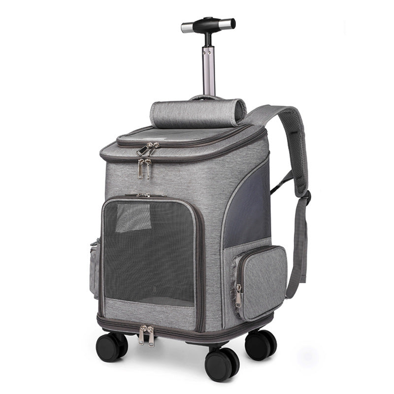 Portable Folding Trolley Pet Backpack Traveling Backpack With Universal Wheel Trolley Pet Bag