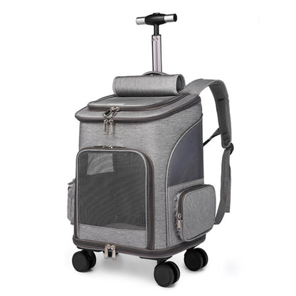 Portable Folding Trolley Pet Backpack Traveling Backpack With Universal Wheel Trolley Pet Bag