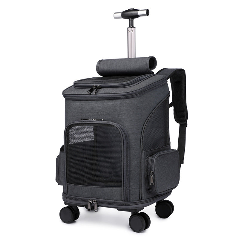 Portable Folding Trolley Pet Backpack Traveling Backpack With Universal Wheel Trolley Pet Bag