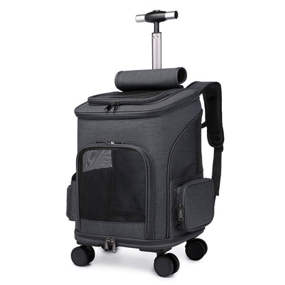 Portable Folding Trolley Pet Backpack Traveling Backpack With Universal Wheel Trolley Pet Bag