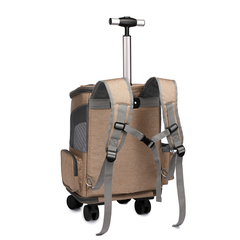 Portable Folding Trolley Pet Backpack Traveling Backpack With Universal Wheel Trolley Pet Bag