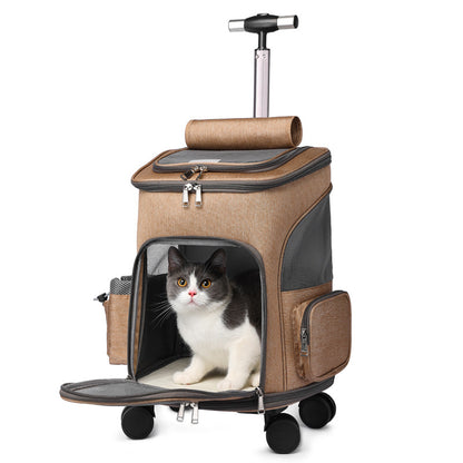 Portable Folding Trolley Pet Backpack Traveling Backpack With Universal Wheel Trolley Pet Bag