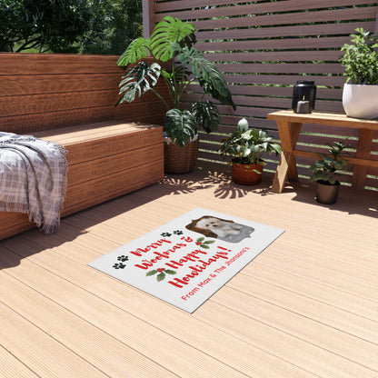 Personalized Outdoor Rug: Merry Woofmas & Happy Howlidays, Holiday Decor, Dog Lover's Gift, Home Accessories, Pet-Friendly Doormat