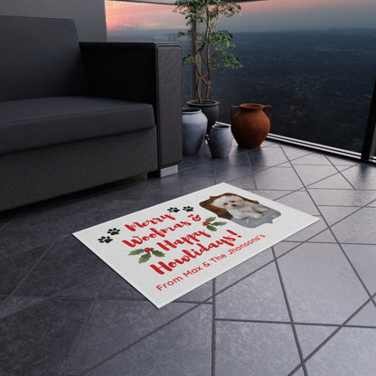 Personalized Outdoor Rug: Merry Woofmas & Happy Howlidays, Holiday Decor, Dog Lover's Gift, Home Accessories, Pet-Friendly Doormat