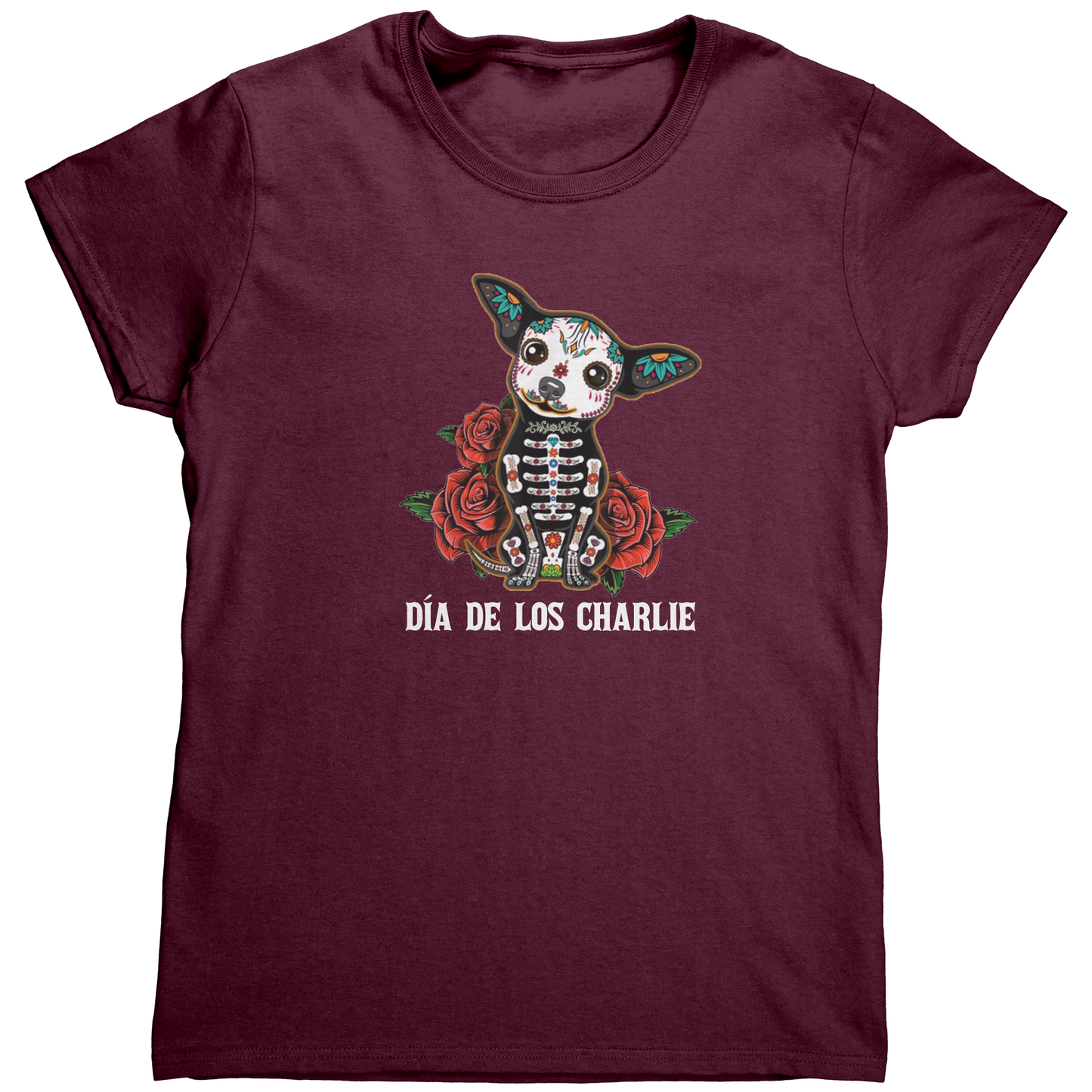 Customized_Name_and_Dog_Women_Shirt_Maroon_Mockup.png