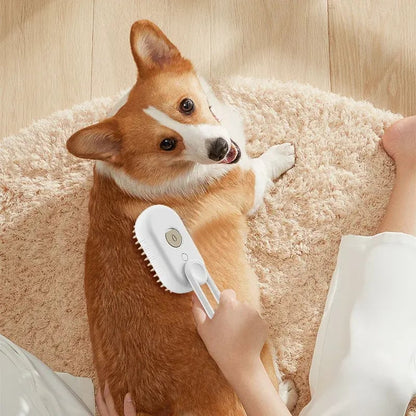 🐾 SnuggleSteam™ 3-in-1 Electric Pet Brush – Groom, De-Shed & Pamper